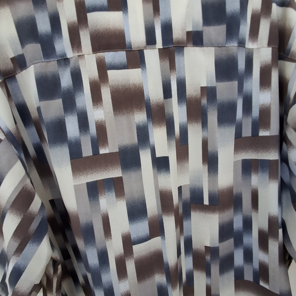 Mench Platinum Men XL Tan Windowpane Short Sleeve Polyester Button-down Shirt - Picture 13 of 13